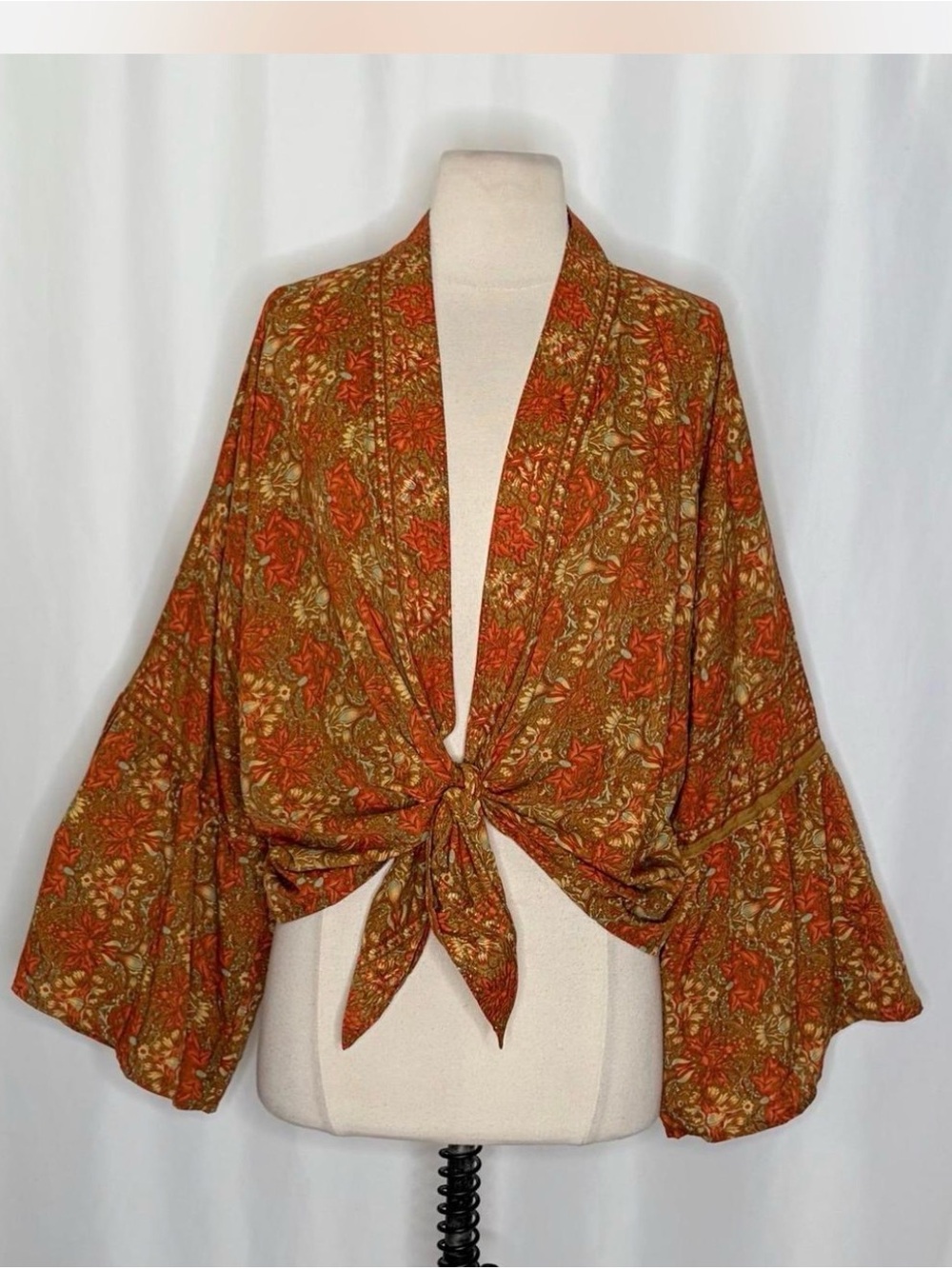 KANTHA BAE Floral Opal Shrug Tie Waist Ruffle Sleeves Boho Bohemian Free Size OS
